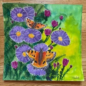 Hand painted watercolor painting butterflies flowers